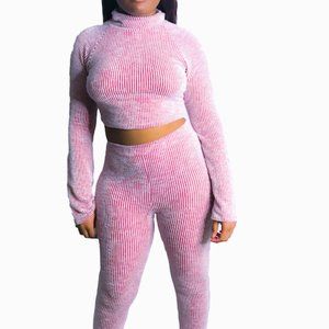 Pink Stripped Soft Sweater Like Matching Set